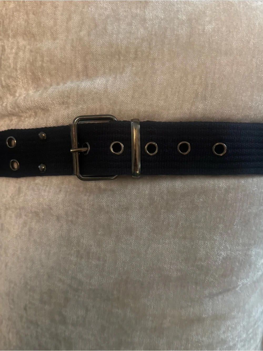 Black Webbing Women's Belt with Silver Grommet Hardware